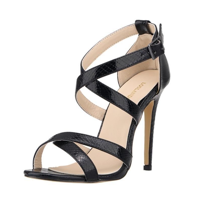 Women Sandals Summer Fashion Design Sexy 11CM Crocodile Leather High Heels Ladies Sandals Open Toe Wedding  Jazz Dance Shoes