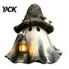 Atmospheric Halloween Party Supplies Ghost Wizard Hat Resin Figurine with LED Lantern, Vintage Witch Decorative Lantern for Haunted House Holding Lamp