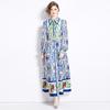 Spring Autumn Women Vintage Print Brand Designer Runway Dresses Turn-down Collar Long Maxi Shirt Party Dress