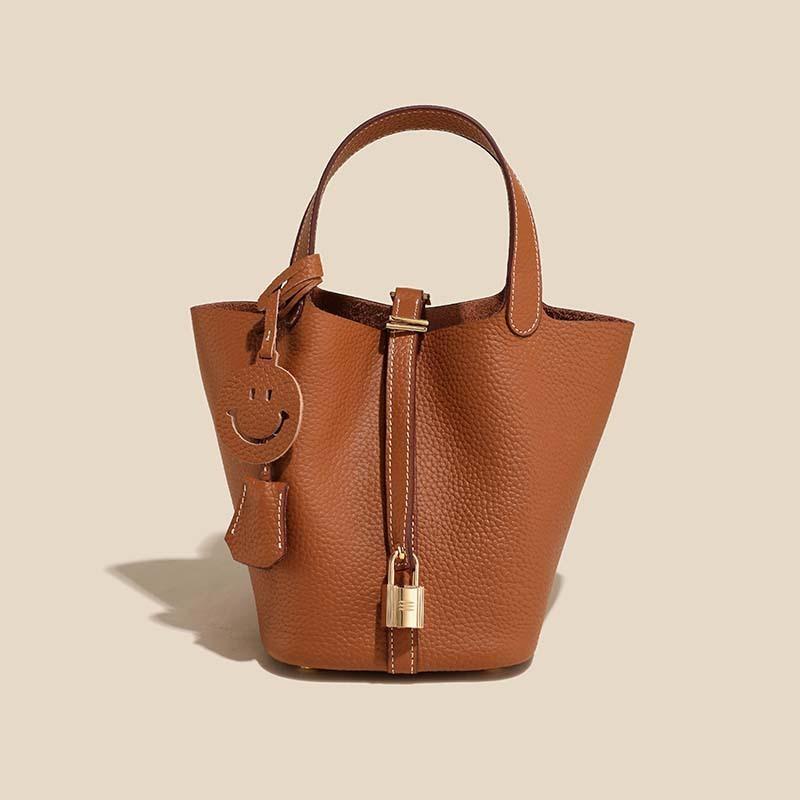 First Layer Cowhide Basket Bag Light Luxury Luxury Sense Genuine Leather Bucket Bag Fashion Everything Handbag