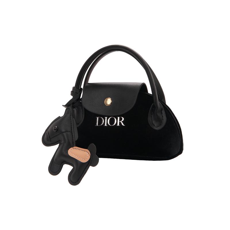 Dior [Персонализированная косметичка] Полиэфирное волокно, цвет коричневый сахар, пони, простая, милая и классная, универсальная для ежедневного использования, портативная, черная, для хранения в сумке