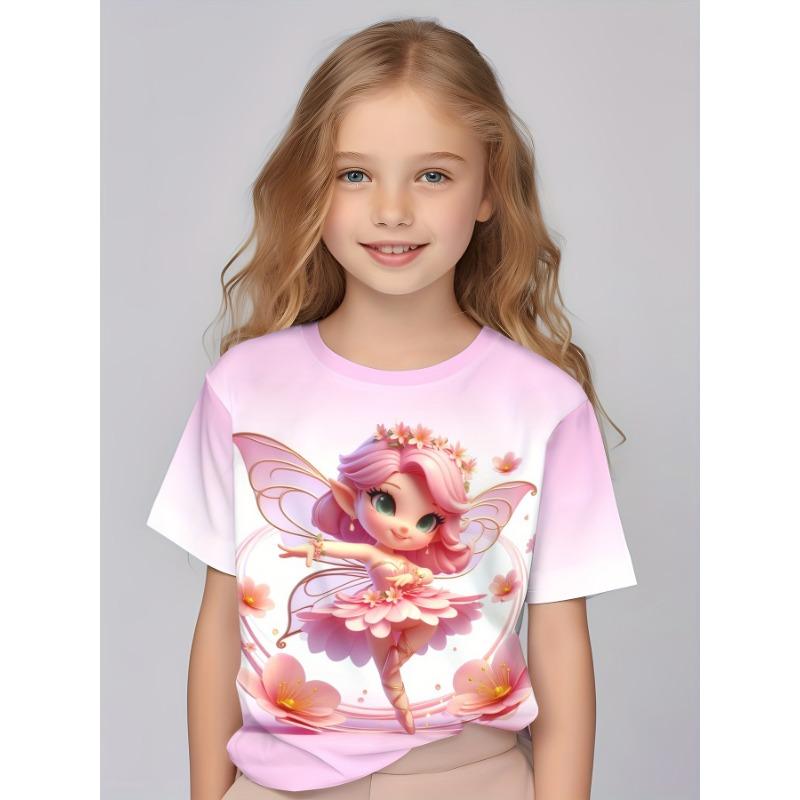 Детская одежда для девочек с очаровательным 3D-принтом «Сказка», футболки с короткими рукавами, удобные повседневные футболки с круглым вырезом, детская одежда для девочек
