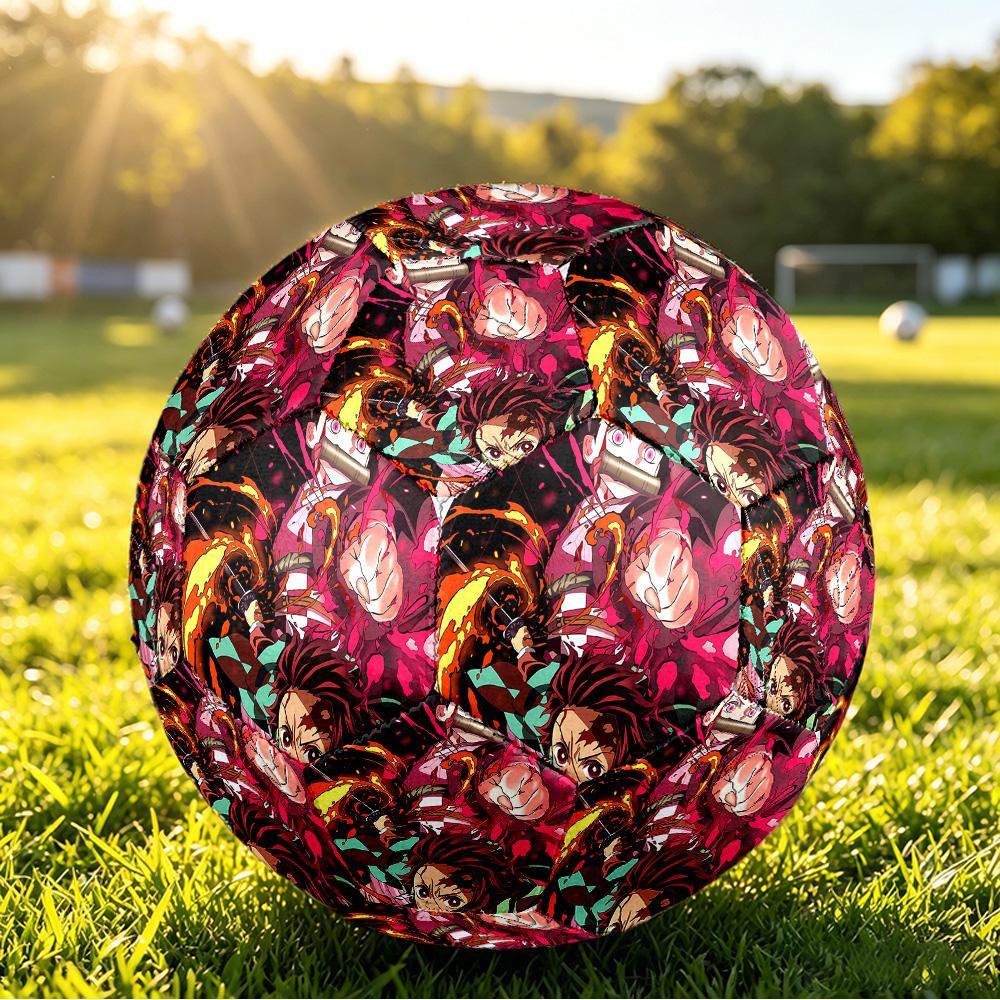 Demon Slayer Printed Size 5 Standard Football, Waterproof PU Training Soccer Ball for Outdoor Sports
