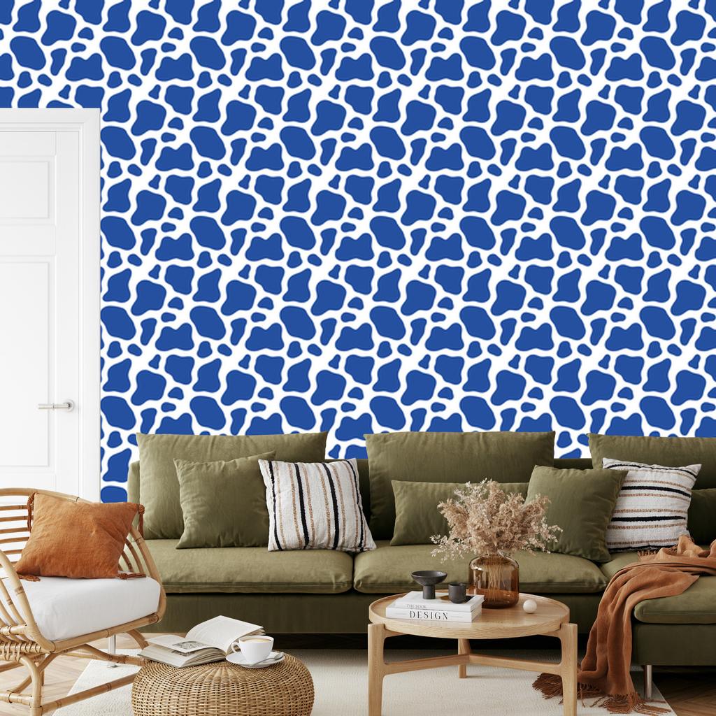 Cow Patches Wallpaper Blue and White, Blue Background for Living Room and Bedroom 50x1000