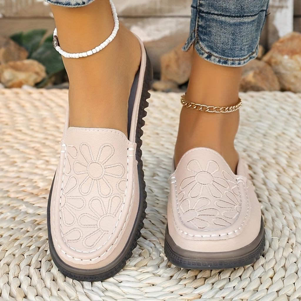 Women's Solid Color Embroidery Mule Shoes, Fashion Hundreds of Flat Shoes, Non-slip Comfortable Casual Women's Shoes