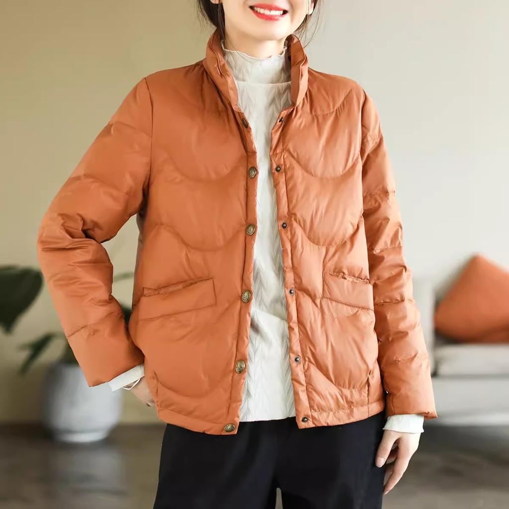 Литературный и ретро пуховик женский короткий 2024 зима легкий воротник-стойка теплый маленький темперамент повседневный топ прилив