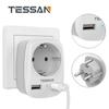 Tessan Compact Plug Socket with 2 USB Ports, 3 In 1 EU Plug Adapter with Overload Protection for Office, Home, Travel