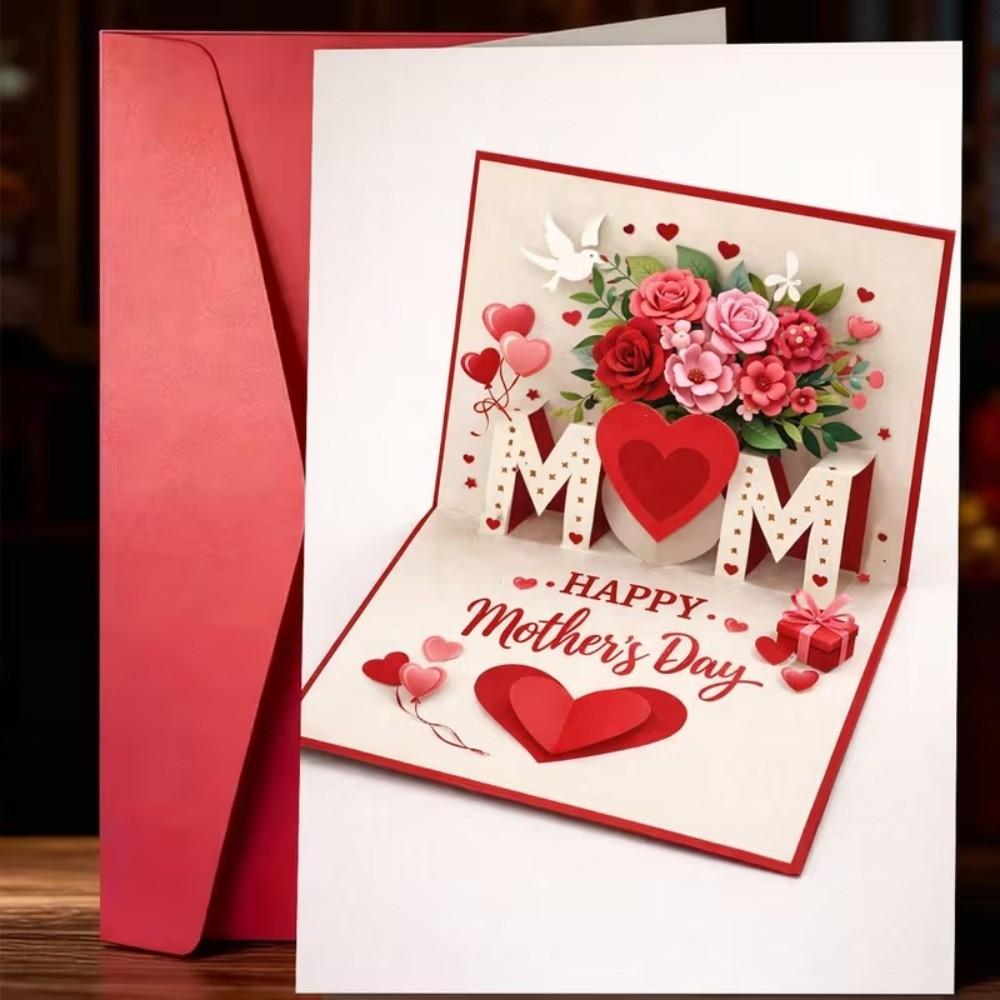 Rose Heart Patterns Happy Birthday Card Imitation 3D Invitation Card Whimsical Card Office Home