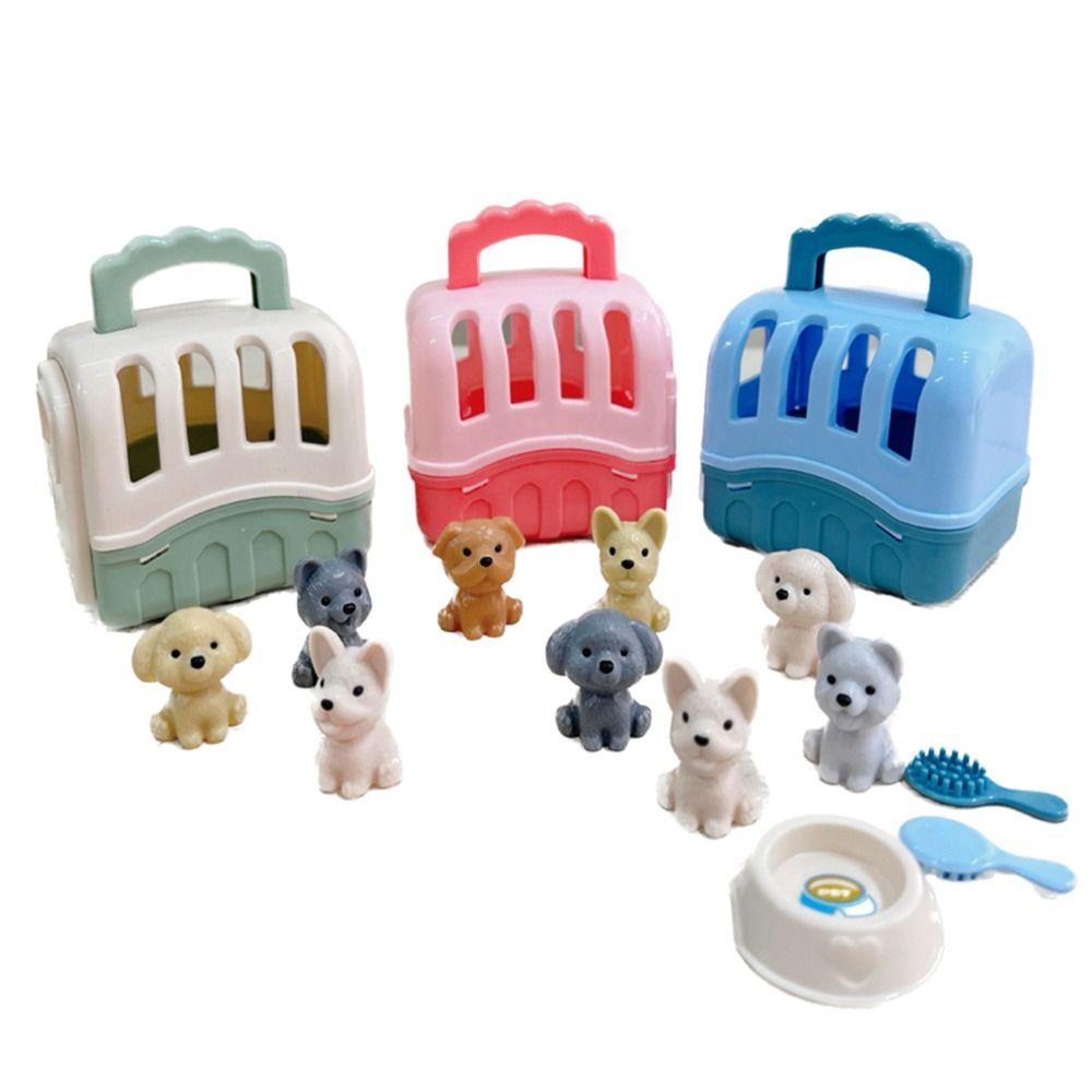 Scene Playing Dog Doll Set Pet Basket Dog Cage Toys Dog Dollhouse Toy Birthday Gift