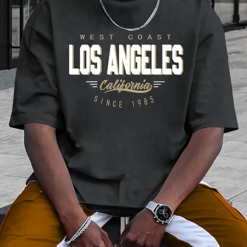 Хлопковая летняя мужская футболка из 100% хлопка, удобная, свободного покроя, большого размера, с принтом LOS ANGELES, с круглым вырезом и короткими рукавами