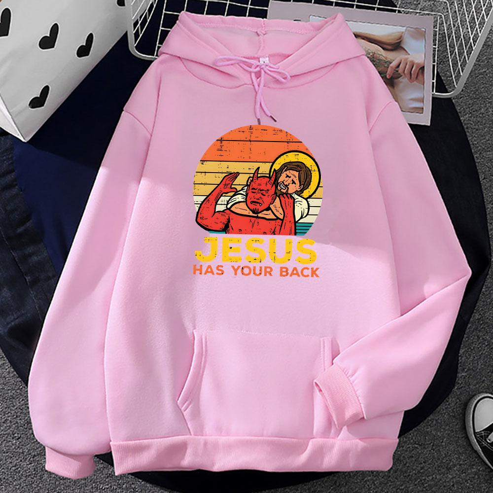 Jesus Has Your Back Jiu Jitsu Retro Christian Hoodie Women Men Vintage Long Sleeve Sweatshirts Ropa Hombre Sudaderas Tops