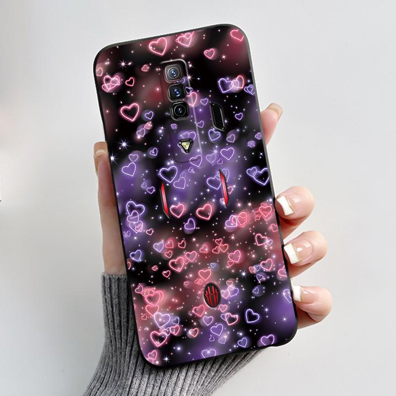 Чехол для Red Magic 7 NX679J Чехол для Nubia Red Magic 7S Задняя крышка Милый Кролик с Сердечками Черный Мягкий ТПУ Чехол для Телефона Оболочка для RedMagic 7 7S