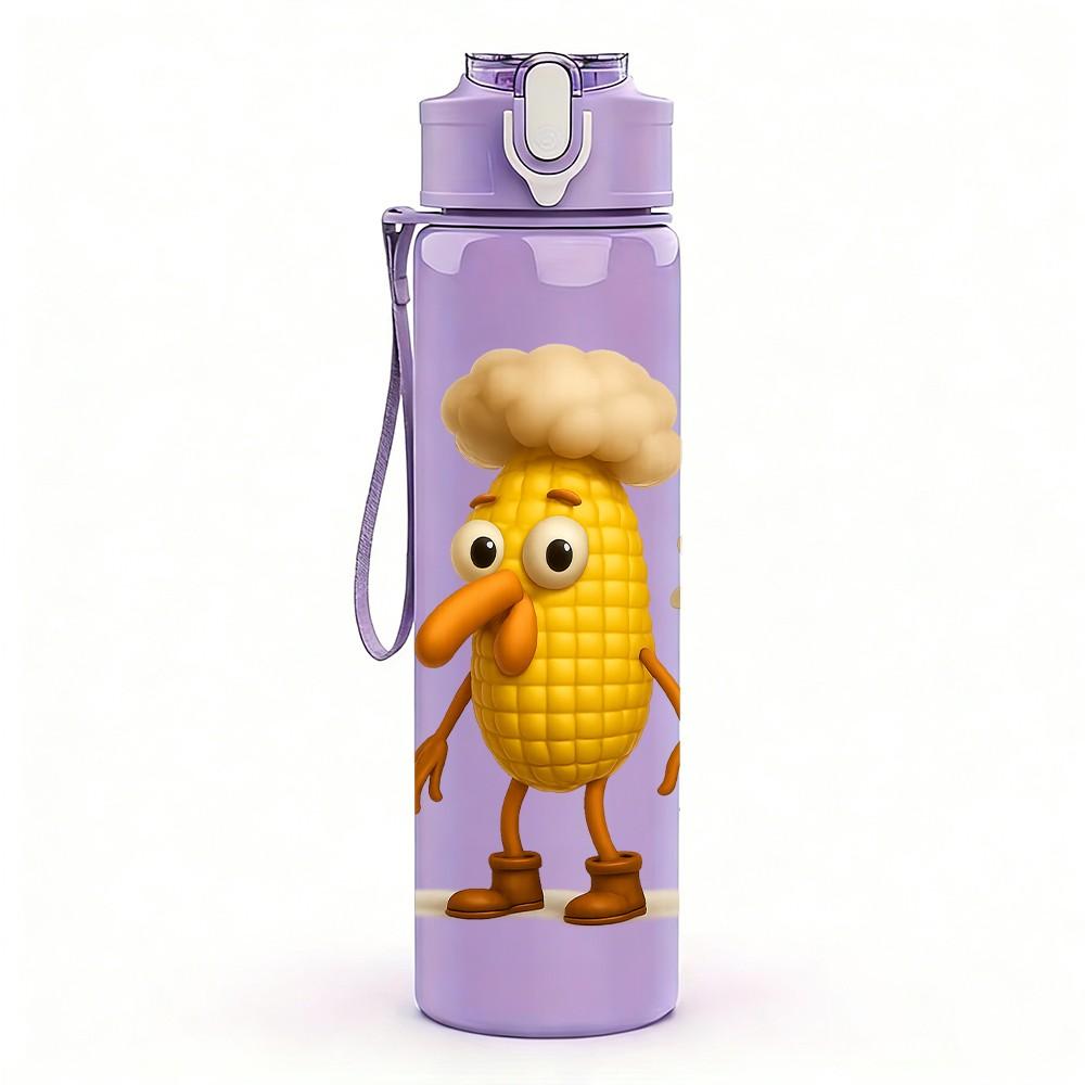 1PC Corn Chicken Hat Cartoon Funny 750ml Color Plastic Sports Water Bottle Leakproof Flip Straw Lid Suitable for Sports Office Home Use