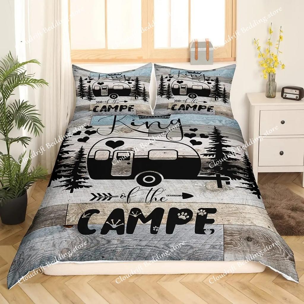 Happy Camping Одеяло Покрывало King, Летнее Постельное белье для мальчиков-подростков, Семья, Пляжный Отдых Стиль Пододеяльник Комплект