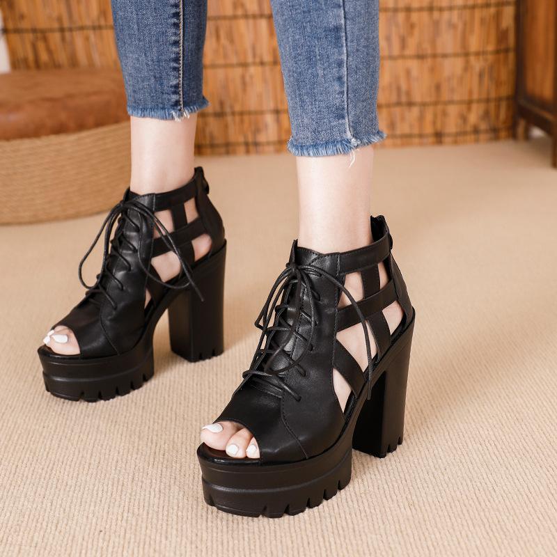 2024 Summer New Platform Nightclub Super High Heel T Stage Nude Sandals Fashion Versatile Fish Mouth High Heeled Shoes for Women