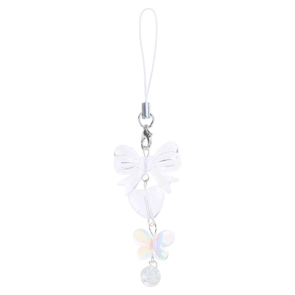 Bowknot Pendant Phone Chain Strap Flower Charm Beaded Keychain Phone Lanyard Acrylic Keyring Bag Ornament Jewelry Gift