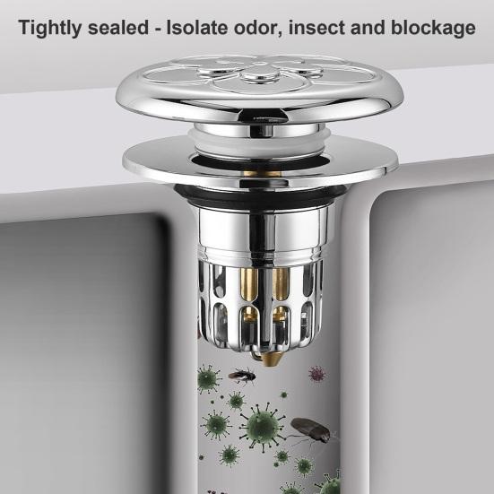 Pop-up Bathtub Stopper Drain 2-in-1 Brass Core Hair Catcher Strainer Bathroom Easy Installation Brass Core Wash Basin Sink Plug Drain