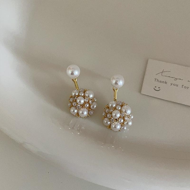 Light Luxury Shiny Zircon Artificial Pearl Ball Drop Earrings for Women Fashion Exaggeration Dangle Earrings Trend Jewelry