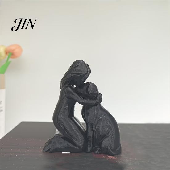 Moisture-proof Home Decor 3D Printed Girl with Dog Figurine Ornament, Minimalist Squatting Pose Pet Lover Gift Sculpture, Healing & Decoration,