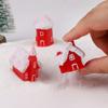 4Pcs Winter Village Snowy House Christmas Resin Miniature Red House Christmas Home Decoration Ornament New Year Party Cake Decor