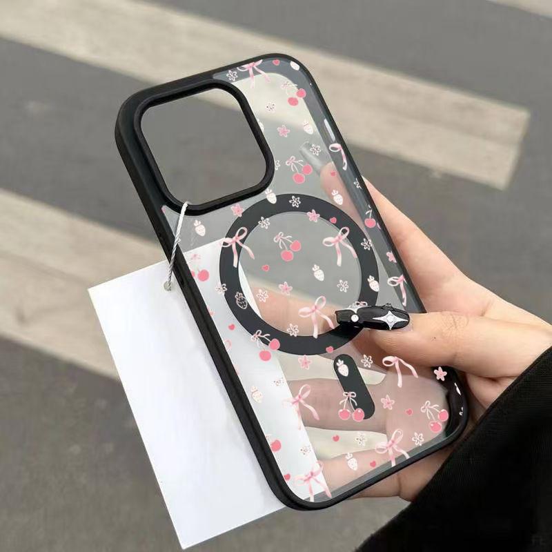 Для iPhone 17 Pro Max 16 15 14 13 12 11 Чехол Мультяшный Розовый Вишневый Маленький Бант Магнитная Крышка Для iPhone Air 17E 16E 16 Plus Fundas