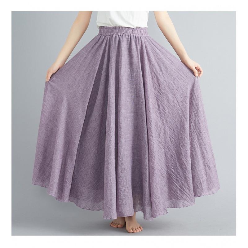 Юбка Mori Girl Artistic Plus Size из хлопка и льна, свободная талия, льняная юбка А-силуэта, длинная однотонная юбка в этническом стиле, большая юбка-свитер