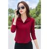 Autumn Ladies Solid Colour Lapel Long Sleeve T-Shirt