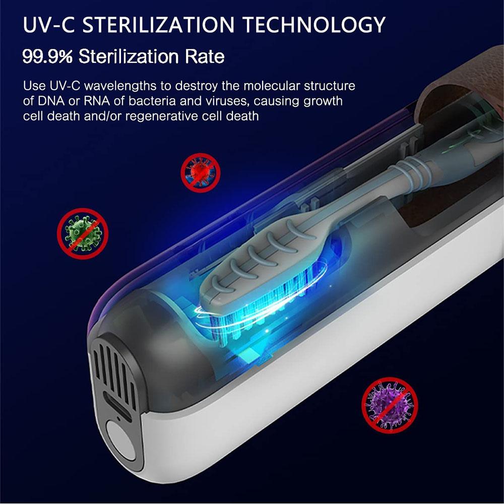 Портативный перезаряжаемый дезинфицирующий очиститель зубных щеток с УФ-лампой подходит для большинства зубных щеток