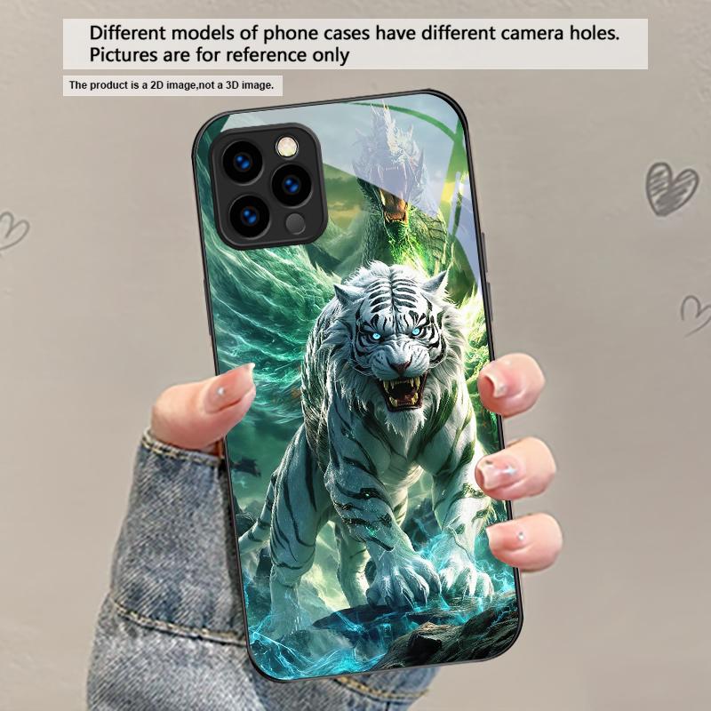 Огромный дракон и тигр Для iPhone 17 Air 16 E 15 Plus 14 Pro Max 13 12 mini 11 5 6 7 8 Plus XR XS Max SE Черный стеклянный чехол для телефона
