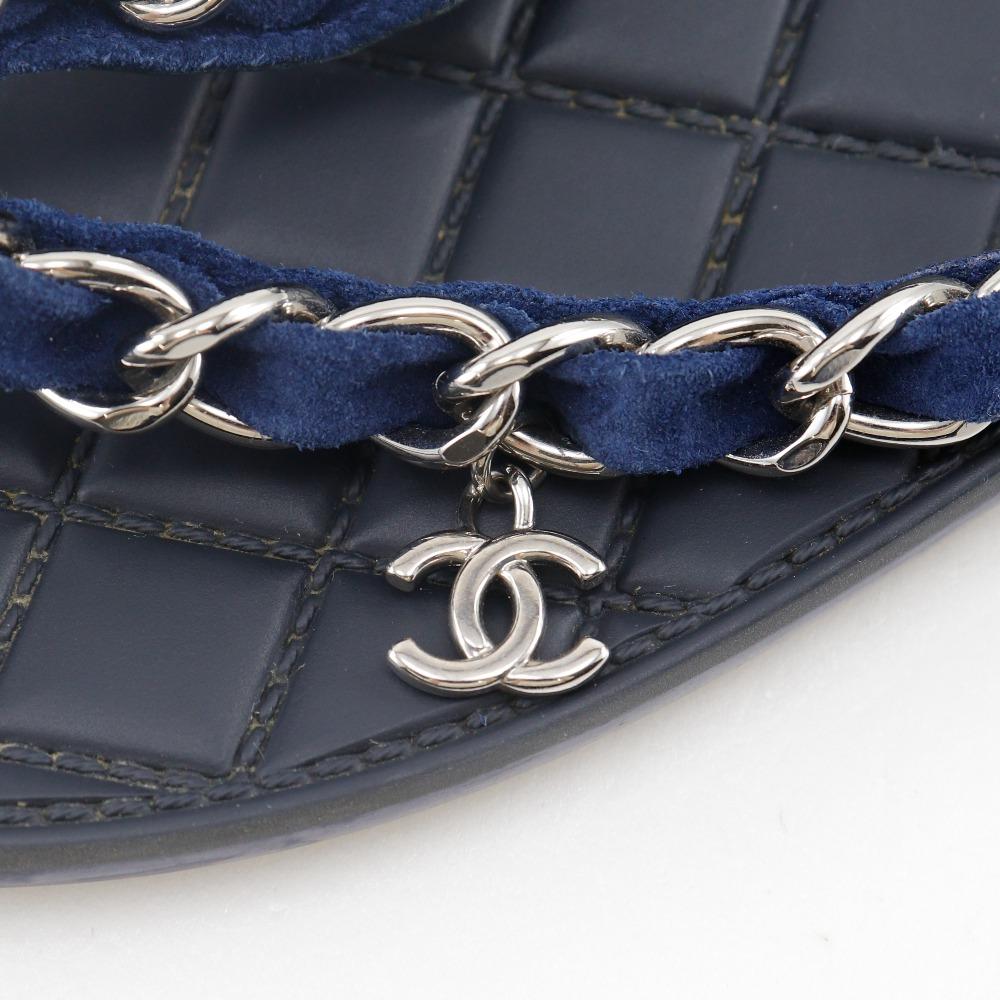 Chanel COCO Mark Пляжные сандалии G30880 Цепочка Черный / темно-синий резина/кожа Женские Б/у