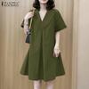 Womens Summer V-Neck Solid Color Casual Short Sleeve Dress