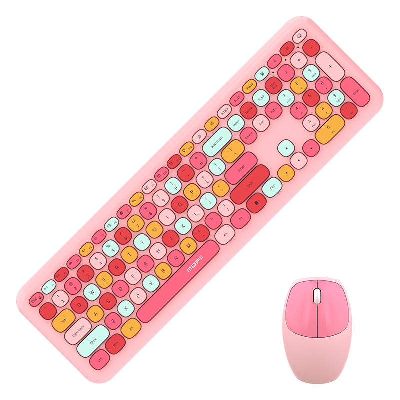 Mofii Беспроводная мышь и клавиатура, набор круглых клавиш, цветная клавиатура, женская офисная беспроводная клавиатура, полноразмерная клавиатура для пишущей машинки