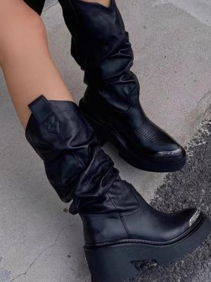 Вышивка Панк Стиль Платформа Балетки До щиколотки Женские Ботинки Толстая Подошва Готика Новые Женские Ботильоны Обувь средней длины