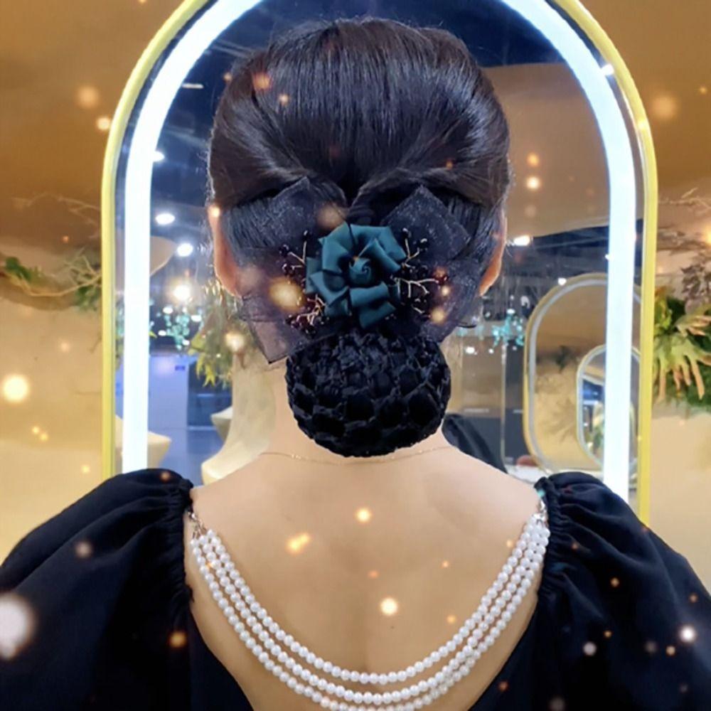 Зажим для хвоста, вязанная крючком булочка, сетка в корейском стиле, сетка для волос с бантом, сладкий цветок, снуд, весенняя заколка, офисная леди