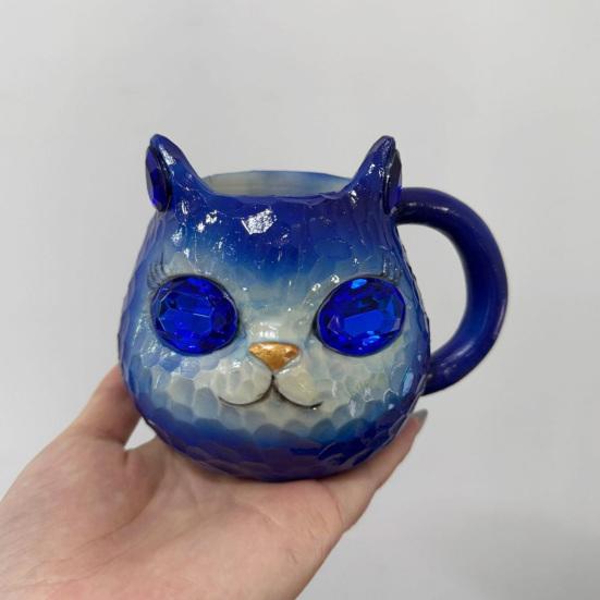 Кружка для воды с кошачьей мордочкой из смолы ручной работы, кружка с жеодой для котенка, уникальная художественная посуда для напитков, термокружка для кофе для любителей кошек, коллекционеров минералов