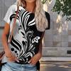 Women Summer T Shirt Leaf Print Retro Fashion Short Sleeve Tees Casual   Printed  Tops