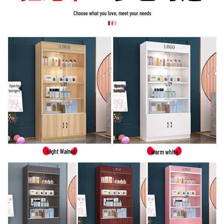 Lockable Glass Display Cabinet for Cosmetics, Gifts, and Wine - Ideal for Beauty Salons and Product Showcases.