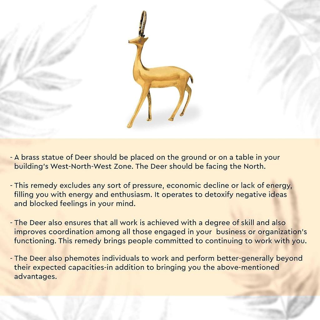 Brass Deer Statue | Height-22 cm Aprrox. | Vastu Idol for Home and Office | Zonal Placement-West/WNW | Pack of 2 |