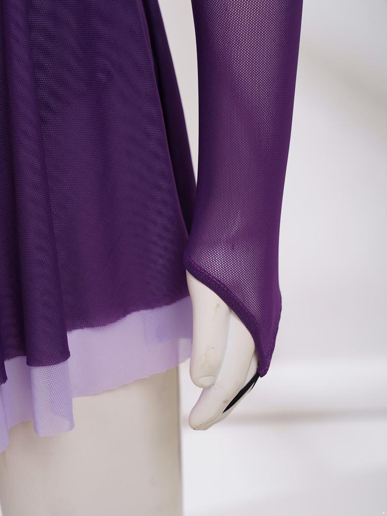 Платье для танцев для девочек в стиле колор-блок, с блестящими стразами, полупрозрачными сетчатыми длинными рукавами и вырезом-капелькой сзади, наряд для фигурного катания