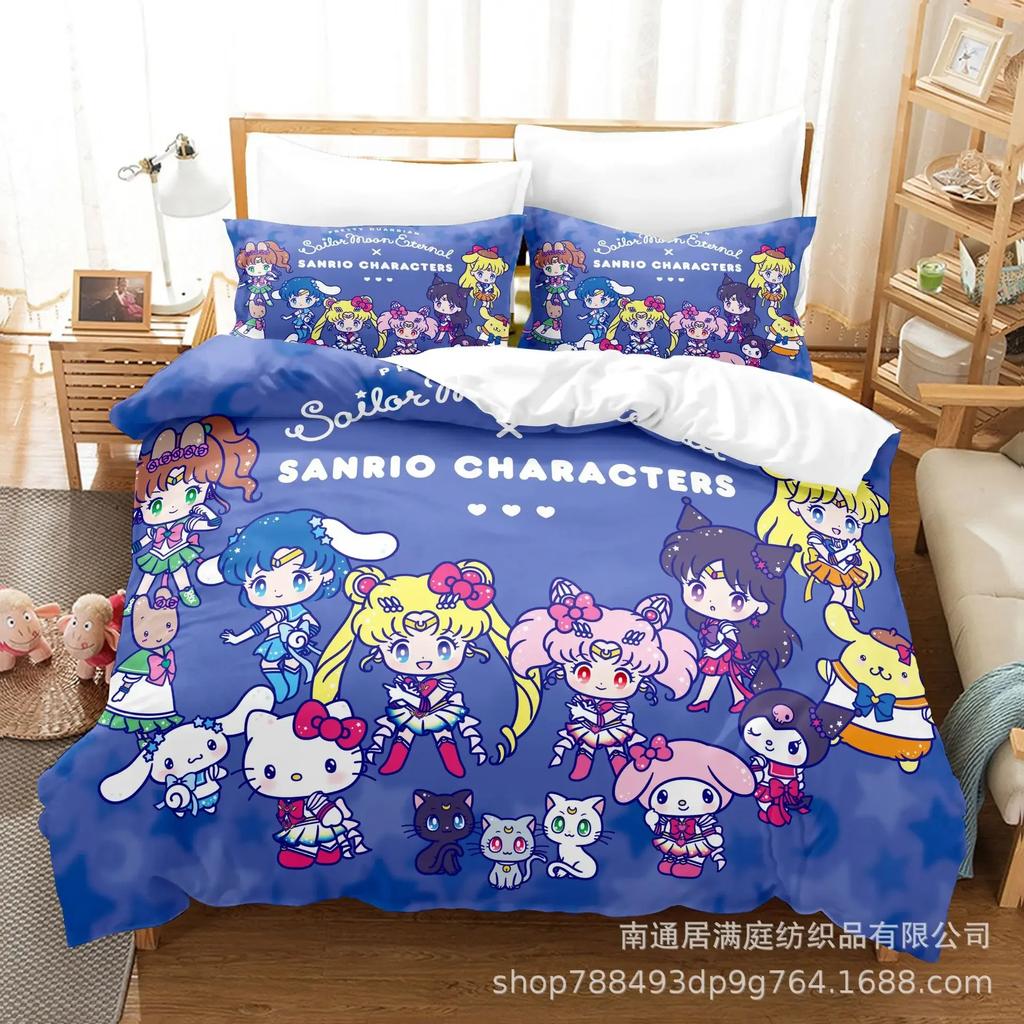 Sanrio Digital Printing HelloKitt Pudding Dog Cartoon Style Quilt Cover Bedding Three-piece Set Two-dimensional Home Furnishing