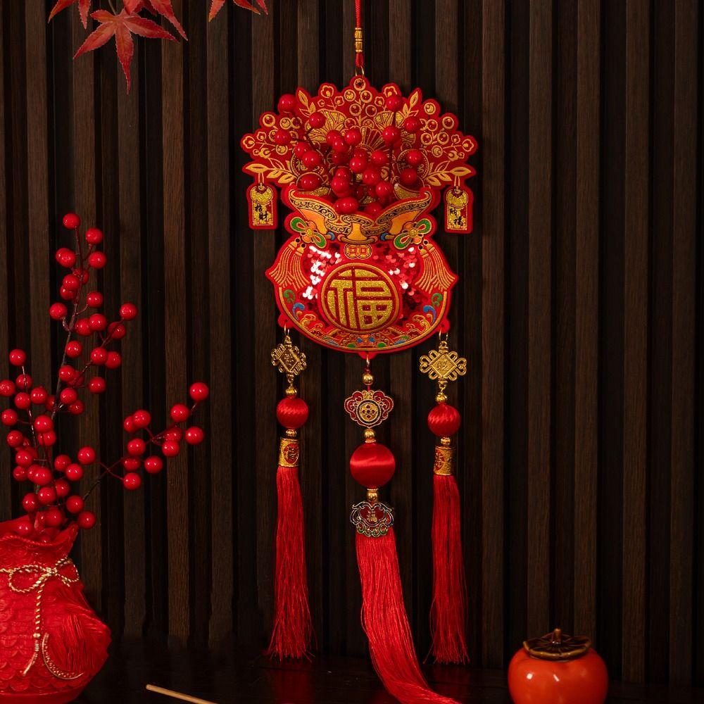 Double-sided Chinese New Year Decoration Reusable Traditional Spring Festival Pendants Three-dimensional with Tassel