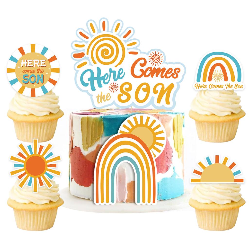 6 шт. Торт Топпер Вот выходит солнце Желтые Оранжевые Синие Шары Торт Топпер Вот выходит сын Детский душ Бохо Украшение для торта