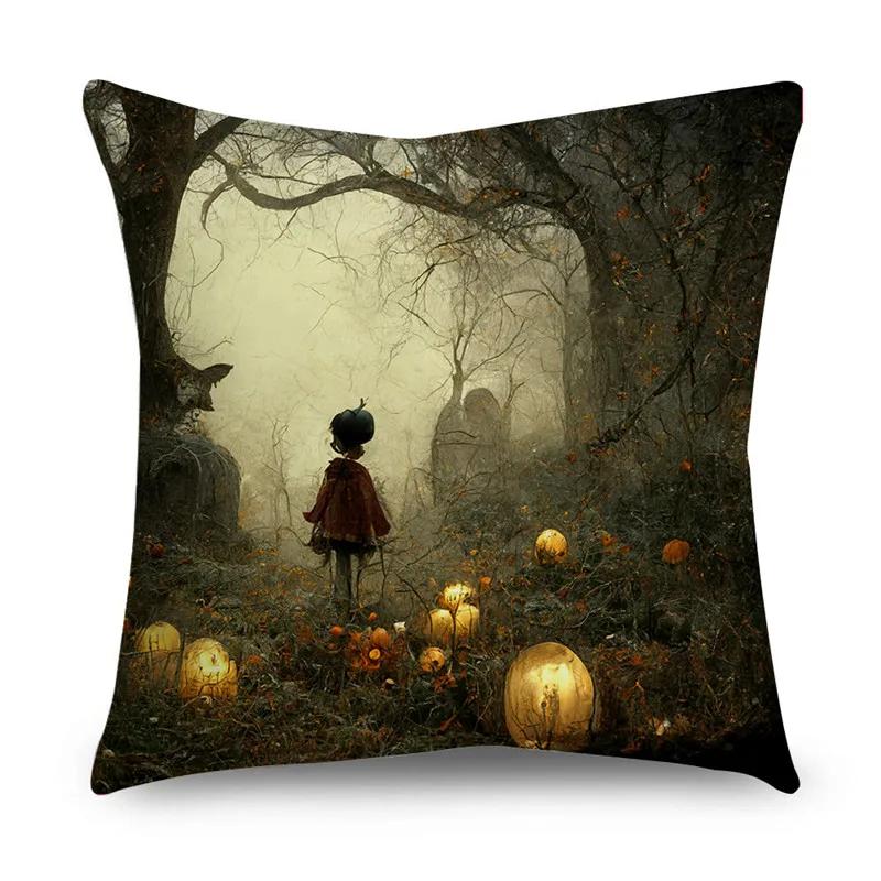 Halloween Horror Pumpkin Bat Print Pattern Cushion Cover Home Living Room Sofa Decoration Polyester Zipper Pillow