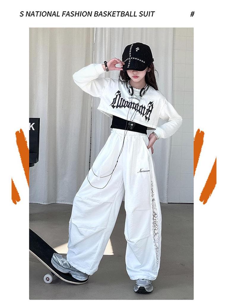 Крутой хип-хоп джазовый танцевальный комплект для девочек - Модный весенне-осенний 2025 двойка для детей