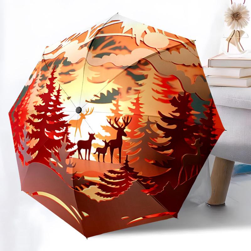 1pc Forest Scene Folding Umbrella, Durable, Suitable for Outdoor Activities or Rain, Suitable for Commuting yy251027089