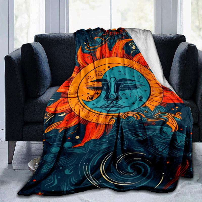 1pc Sun Printing Lightweight Flannel Blanket, Comfortable and Warm Blanket, for Camping Sofa Bed and Couch Office, Suitable for Gift Blankets