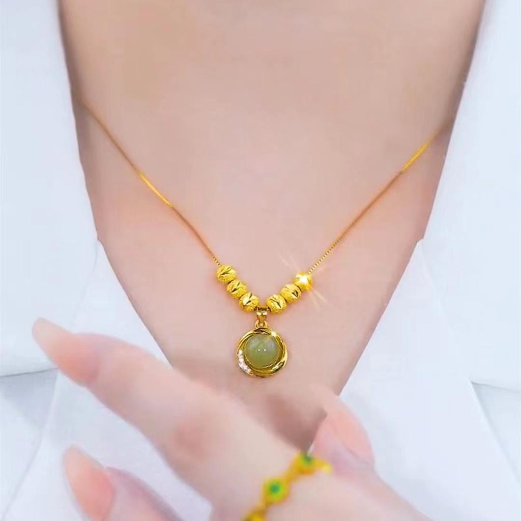 Acacia Beads Luk Fu Bead Necklace for Women Simple and Versatile High-end Transport Beads Collarbone Chain