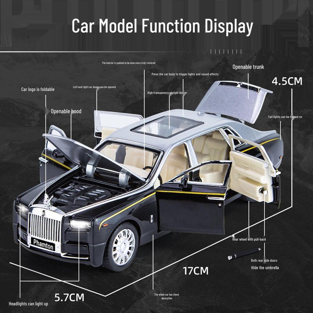 1:32 Diecast Phantom Car Model with Lights & Sound Effects, Toy for Boys