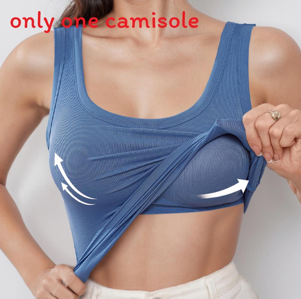 Nylon Spandex Solid Color Design Ladies Tank Top With Builtin Bra For Summer Casual Wear