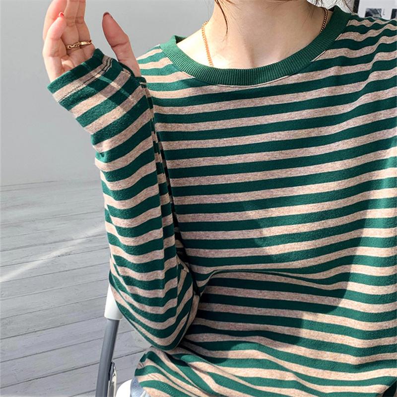 Новинка 2022 года, женские полосатые футболки с длинными рукавами, женская уличная одежда, осенне-весенние хлопковые футболки, свободные футболки в корейском стиле
